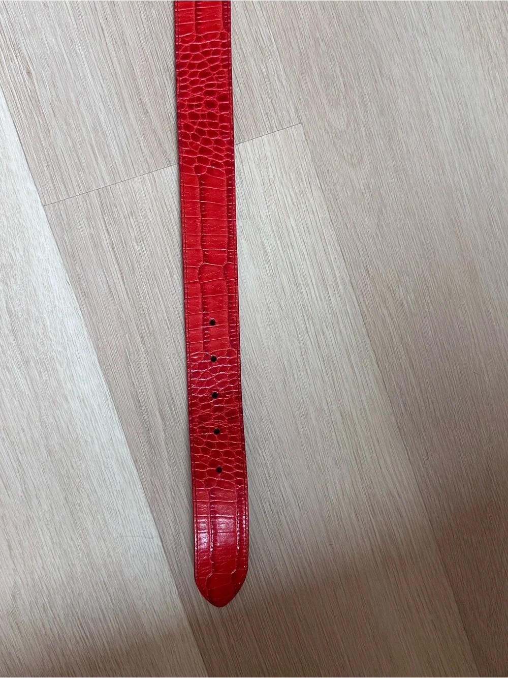 Polo by Ralph Lauren Red Crocodile Leather Belt with Gold Crest Buckle